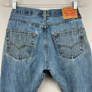 LEVIS 501 Jeans Mens 32x32 Denim Button Fly 5-Pocket Cotton Light Wash Blue